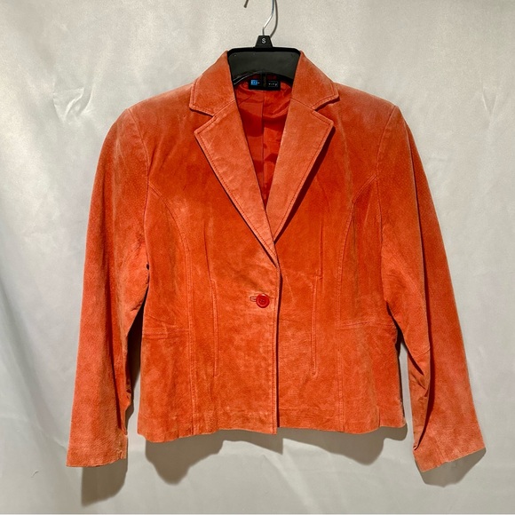Vintage Jackets & Blazers - Vintage Pale Peach Suede Leather Blazer Jacket Coat Size Petite Large